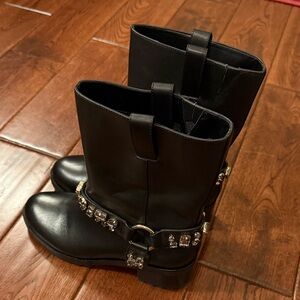 White House Black Market Black Ankle Boots with Silver Accents